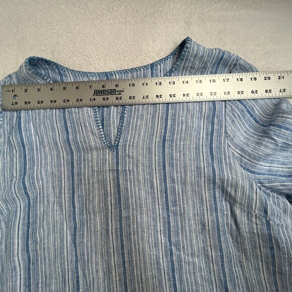 Tahari Womens Blue & White Striped 100% Linen V-Neck Bell Sleeve Blouse Top - Picture 4 of 6